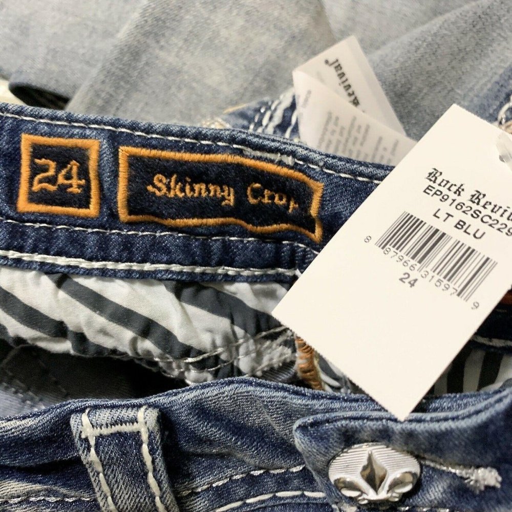 Rock Revival Jeans Sz 24 Embroidered Cropped Skinn - Picture 9 of 10